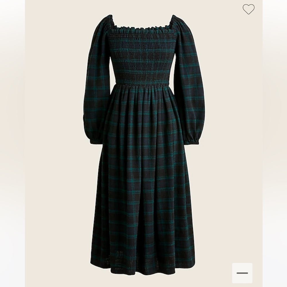J.Crew smocked puff-sleeve dress in Black Watch tartan flannel